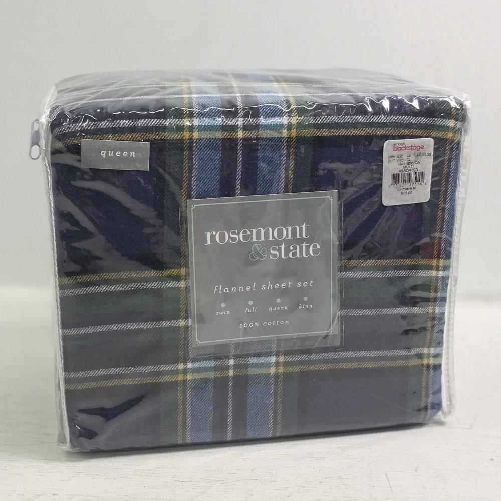 Rosemont & State 4 Pc Queen Flannel Sheet Set Plaid Green Blue 100% Cotton NWT
